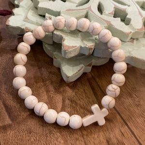 Marbled White Cross Beaded Bracelet